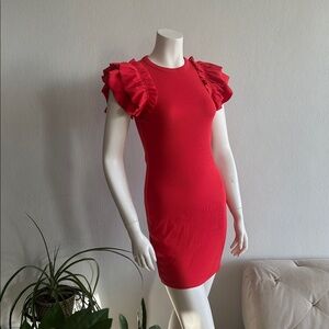 NWT Express Red Knit ruffled sleeves dress